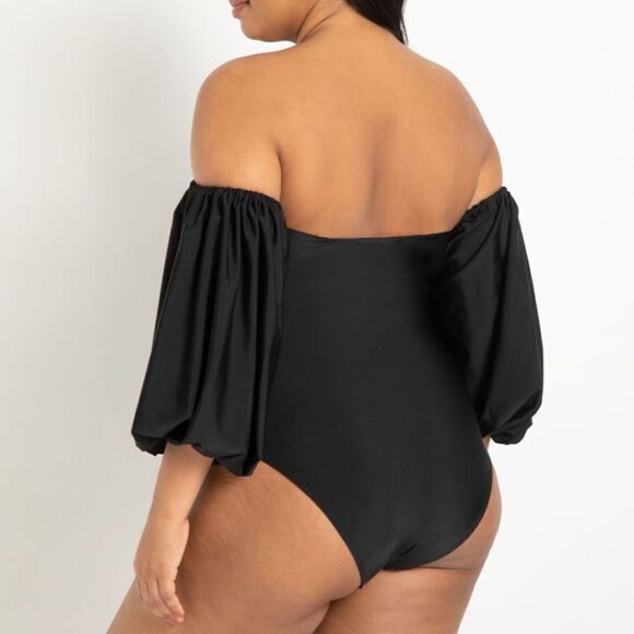 𝅺nwot Eloquii Puff Sleeve Off Shoulder Swimsuit - Picture 2 of 9